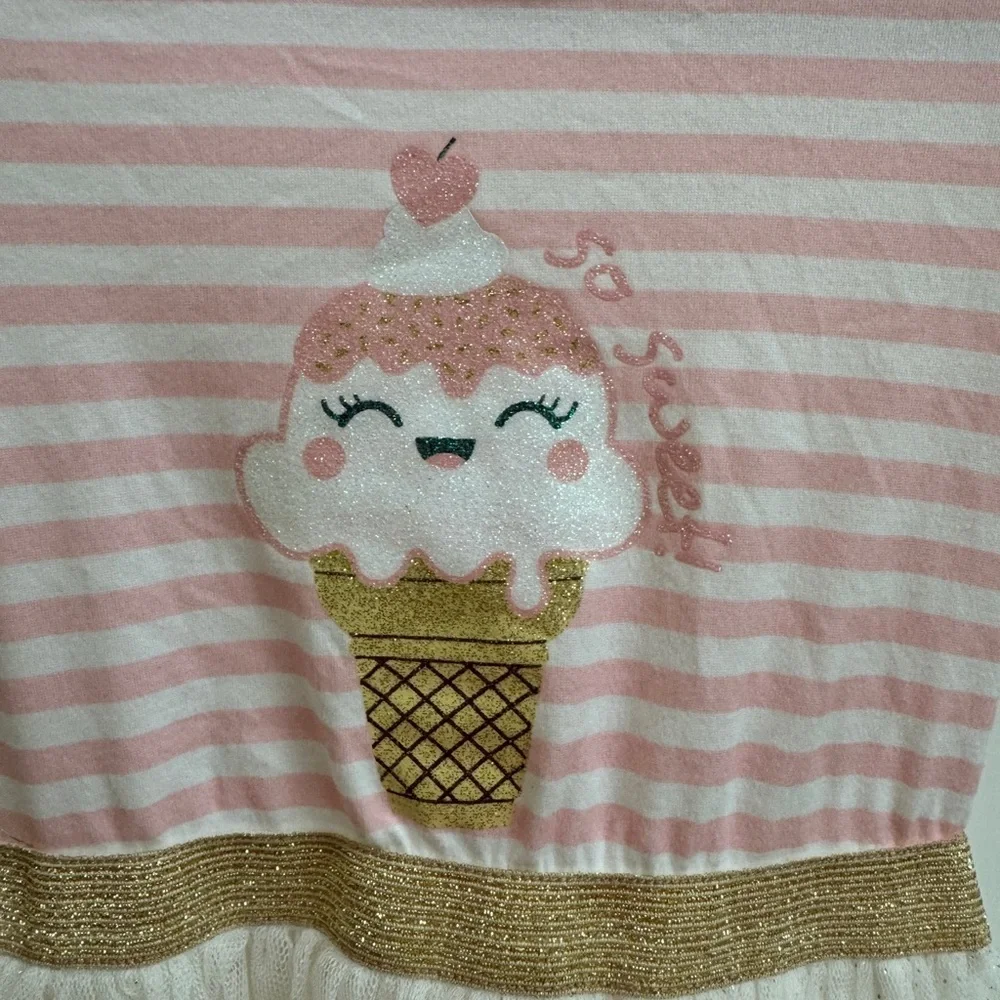 NWOT Young Hearts 12M Pink & White Stripe Ice Cream Tulle Short Sleeve Dress